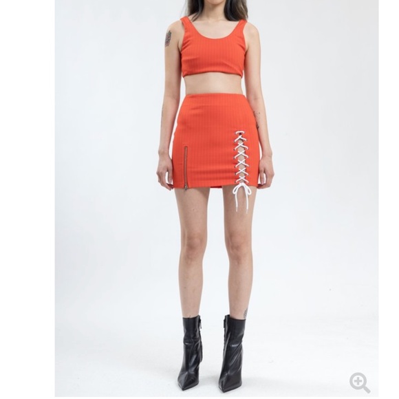 RED DANIELLE GUIZIO PINSTRIPE LACE UP ZIP SKIRT S (as seen on kaia Gerber)